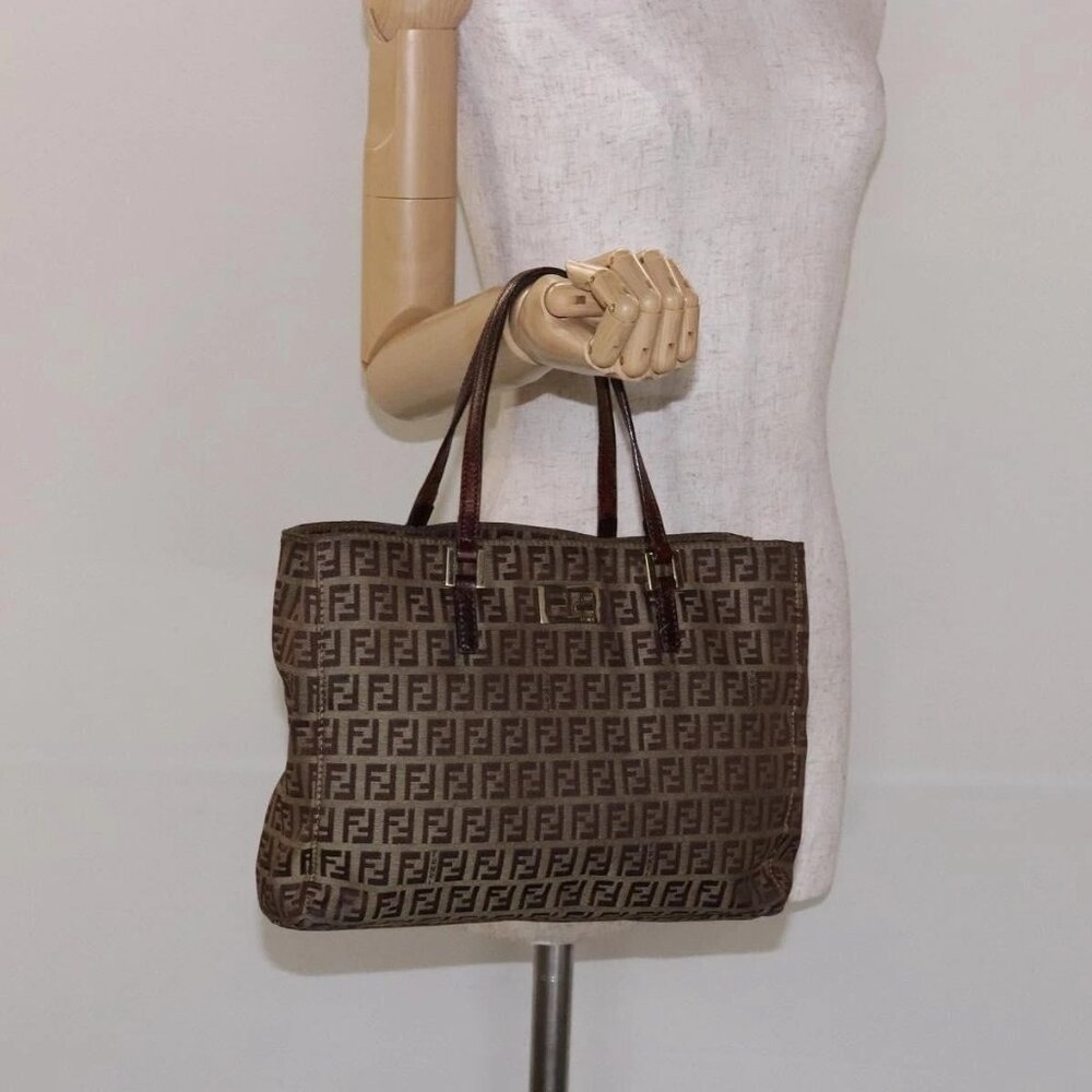 FENDI Zucchino Canvas Hand Bag Beige Brown Auth - Picture 14 of 16